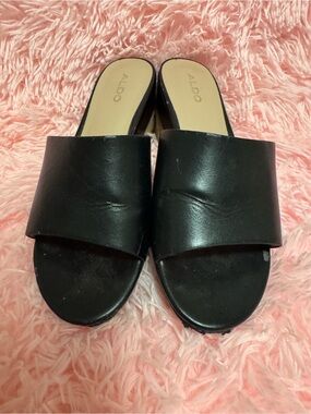 Aldo Black Slide Mules with Wide Strap
